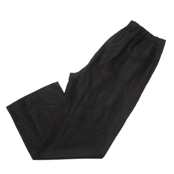 NWT Eileen Fisher Wide Leg Trouser in Black Tencel Linen Slub Blend Pants L - Picture 9 of 10